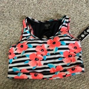 New with tags Womens zelo sports bra size Ox black floral